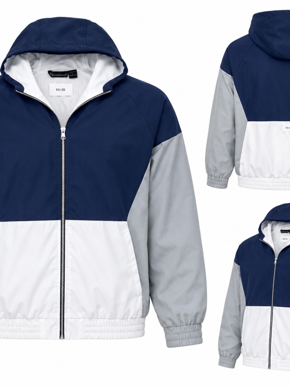 Men's Pennant Navy/White/Grey Colorblock Hooded Windbreaker Jacket